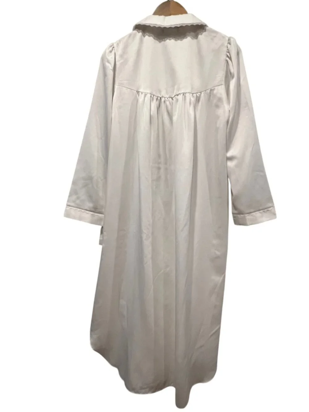 Miss Elaine Vintage-Style Brushed Back Satin Nightgown, NWT, White, M